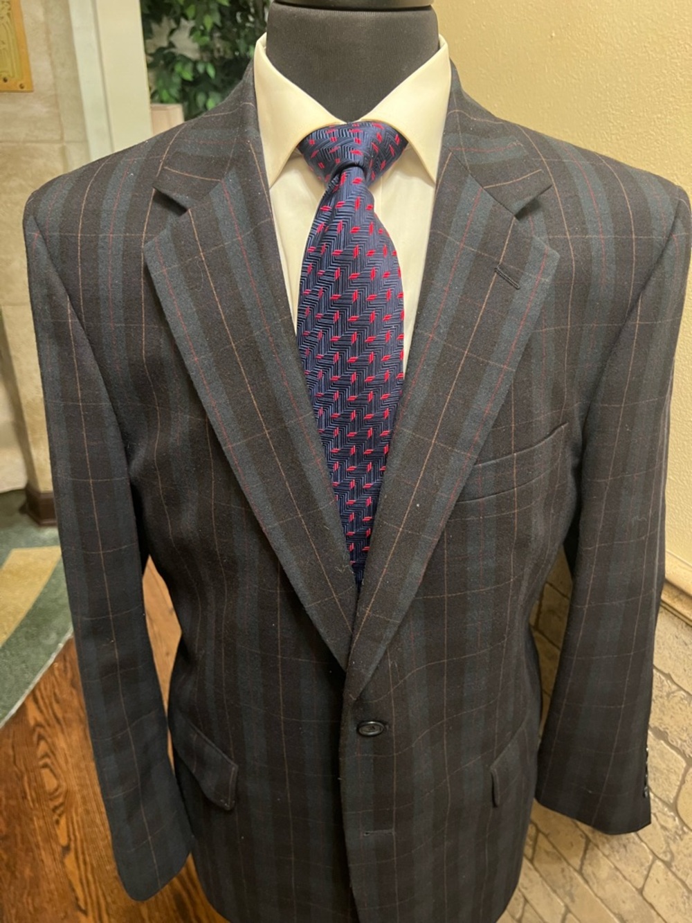 Jos A Bank Tartan Plaid Sport Coat Blazer Jacket Wool Blue’ Men 42R - Picture 10 of 14